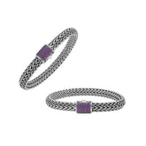 Sterling silver handcrafted Bali bracelet with Amethyst Quartz stone and oxidized finish.
